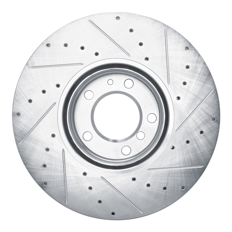 BMW 540I Brake Rotor (1) - Front Left - R1 Concepts - Drilled & Slotted - Silver - `00-`03